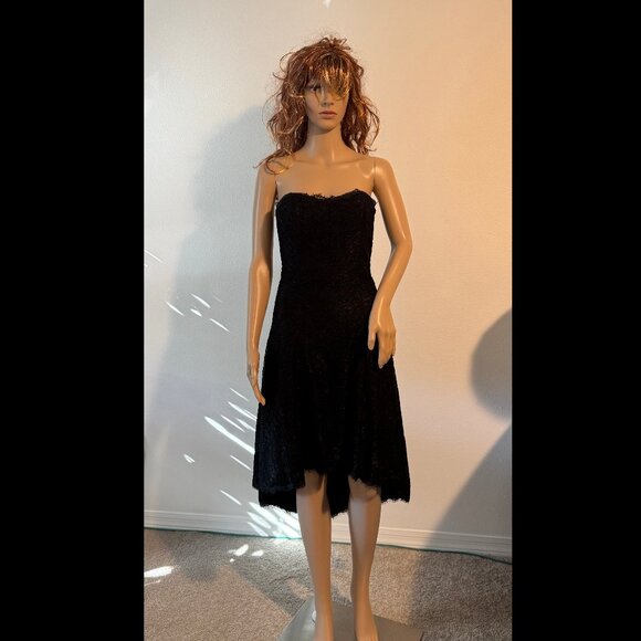 White House Black Market Black Lace Asymmetric Hem Party Dress Sz 0 NWT $240 - Picture 1 of 13